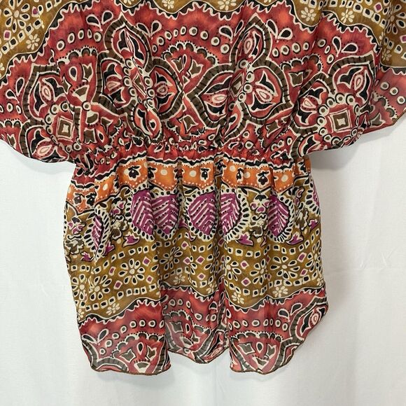 VTG 90s Y2K Does 70s Wet Seal Paisley Sheer L Kaftan Top V Neck Hippie Sz S - Picture 2 of 6